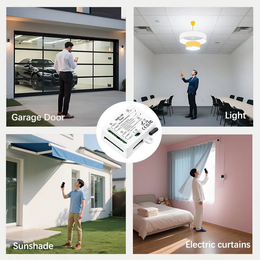 Tuya WiFi RF Garagentor-Inchschalter mit 2-Kanal-Relais und kabelloser Fernbedienung, 500m Reichweite, Weiß, kompatibel mit Google Assistant und Alexa - Bild 2
