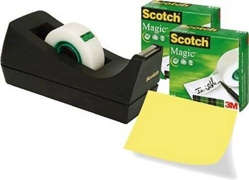 Scotch Magic Klebeband Set mit Tischabroller, transparent, 3 Rollen à 33 m x 19 mm und 1 Tischabroller - Bild 1
