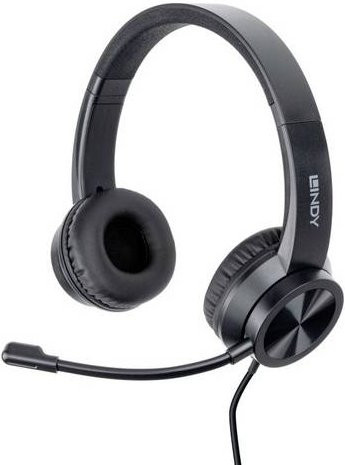 Lindy 20439 On-Ear Stereo Headset mit Mikrofon und Lautstärkeregelung, Schwarz, USB-C und USB-A Anschluss - Bild 1