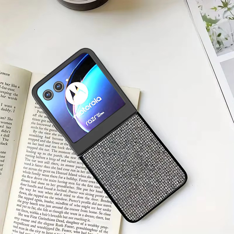 Luxuriöse Glitzer-Gitter-Leder-Handyhülle für Motorola Razr 40, 50 und 60 Ultra in Weiß, stoßfeste Schutzhülle aus hartem PC - Bild 4