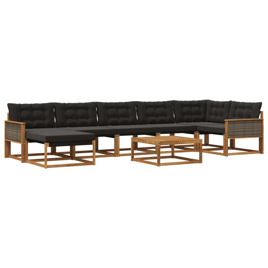 vidaXL Outdoor-Sofagarnitur L-Form aus Akazienholz mit 8 Kissen in Schwarz und Braun - Bild 2