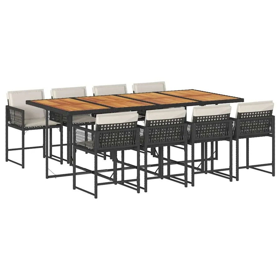 vidaXL 9-teilige Garten-Essgruppe aus Poly-Rattan und Akazienholz in Schwarz mit Kissen für Garten, Hinterhof und Terrasse - Bild 2