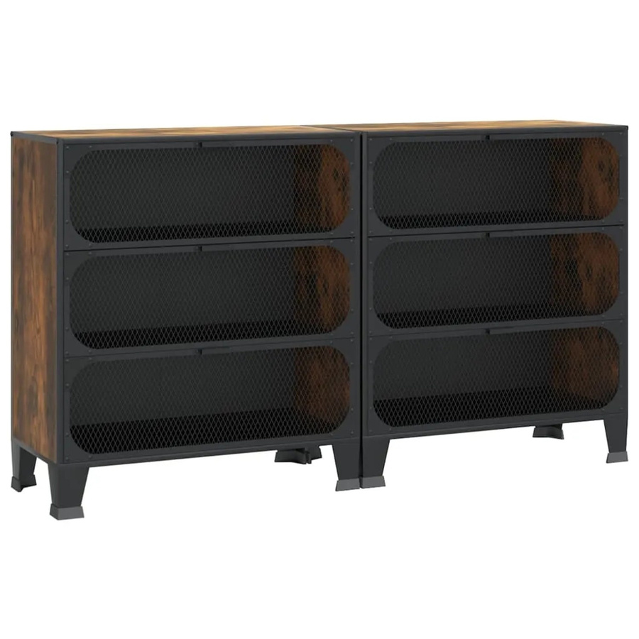 vidaXL Lagerschränke 2er Set im urban-industriellen Design, Farbe Braun, Material Metall und MDF, B/T/H: 72 x 36 x 82 cm - Bild 2