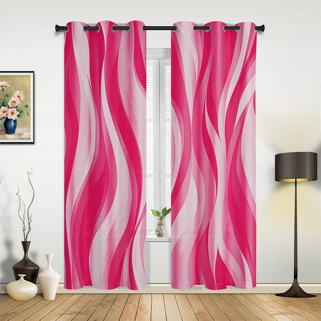 Yiran Furniture Vorhang mit abstraktem Wellenlinien-Design in Blau und Pink, semi-transparent, Breite: 135 cm, Höhe: 160 cm - Bild 1