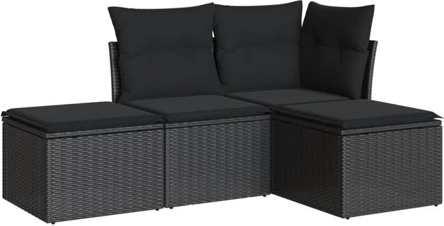 vidaXL 4-tlg Garten-Sofagarnitur mit Kissen aus Poly Rattan in Schwarz - Bild 1