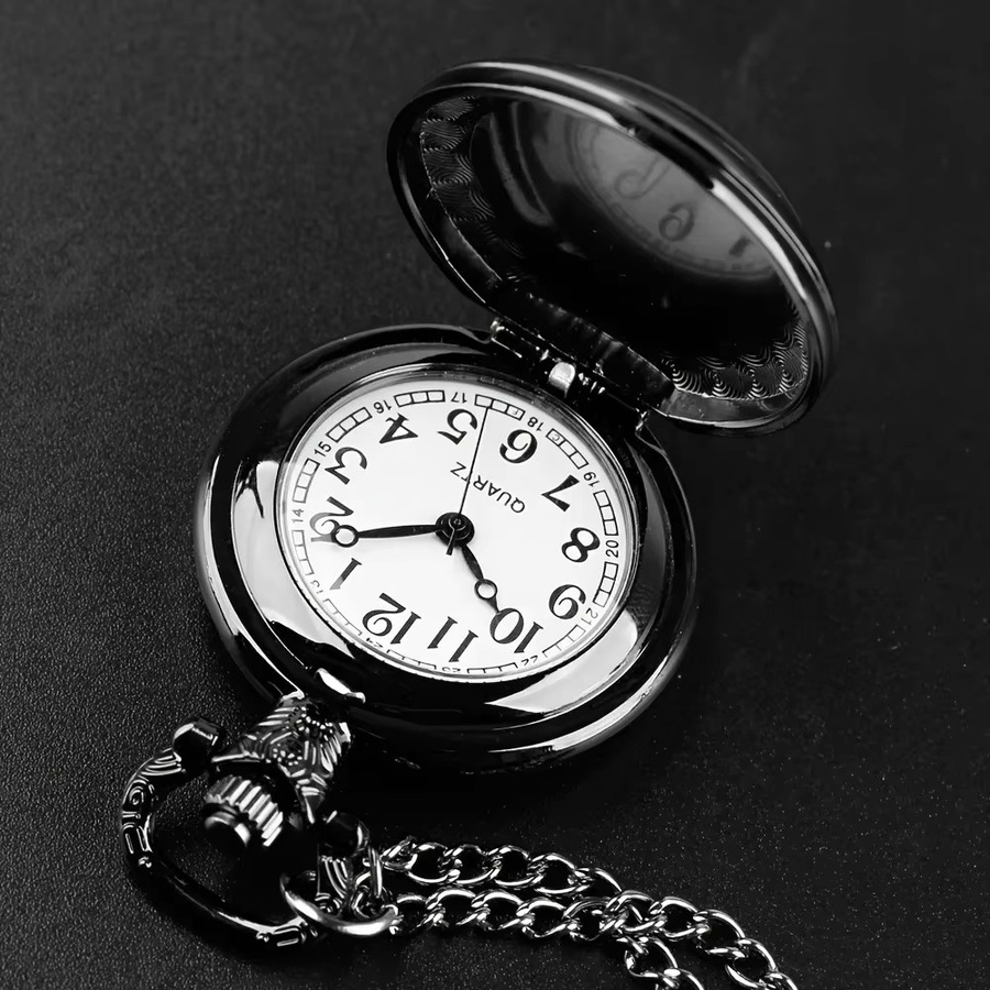 TINUORA Taschenuhr mit Halskette, Quarz, Schwarz, Edelstahl, Unisex - Bild 3