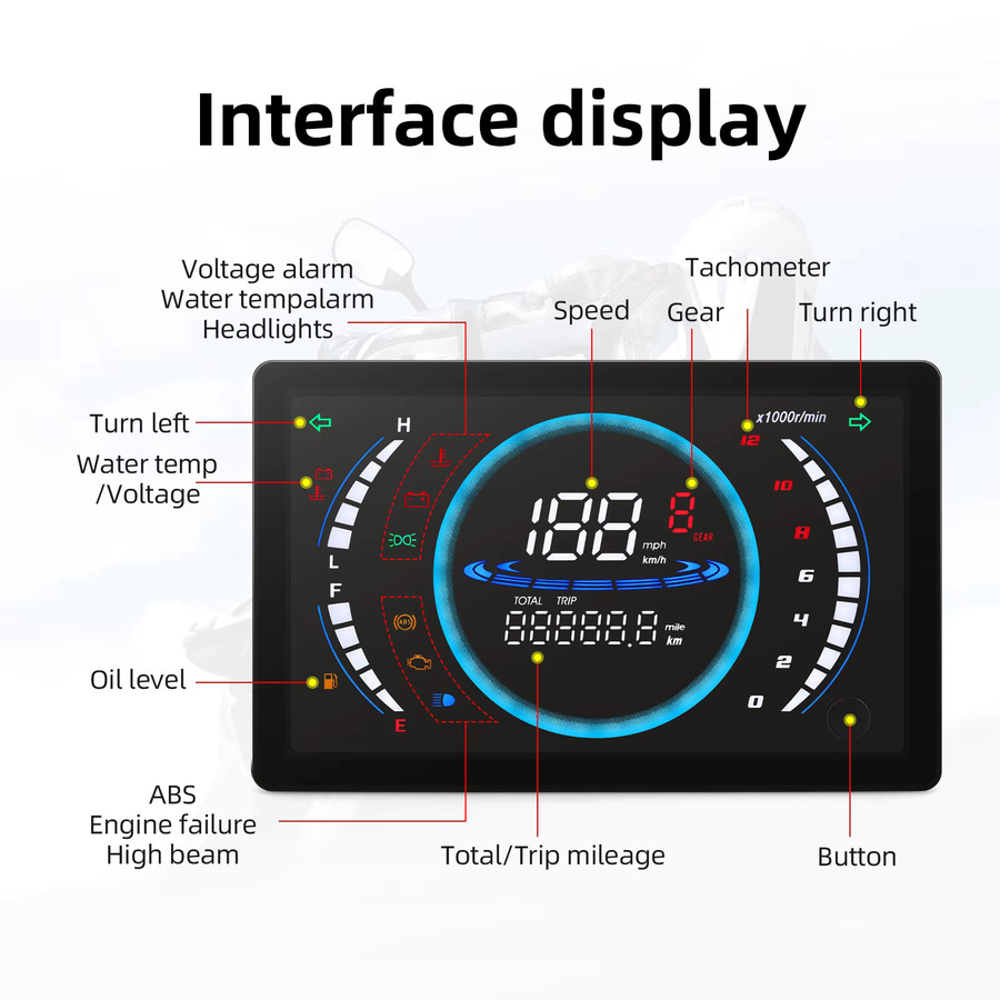 MAIMEIMI 12V Universal Digitales Motorrad Tacho Dashboard mit LED, RPM und Temperaturanzeige, Schwarz, für Honda EX5 - Bild 4