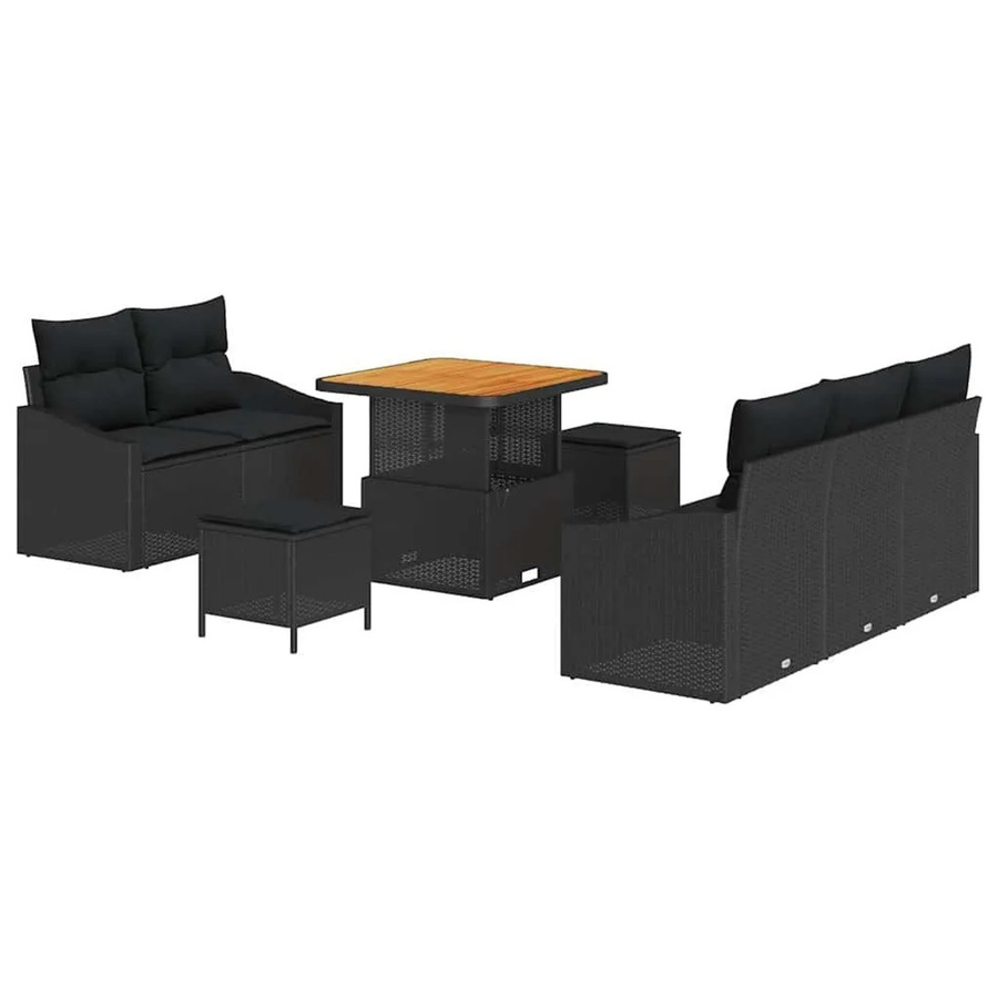 vidaXL Garten-Sofa-Set in L-Form mit 8 Teilen und Kissen-Speicher, Schwarz - Bild 2