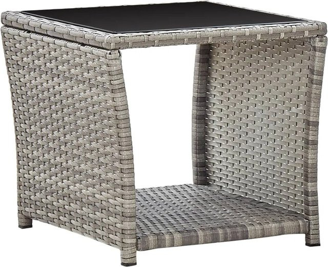 vidaXL Couchtisch aus Poly Rattan und Glas in Grau für Garten, Balkon oder Terrasse, B/T/H: 45 x 45 x 40 cm - Bild 1