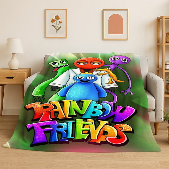 Livrane 3D Rainbow Friends Cartoon Flanelldecke, weiche und warme Überwurfdecke für Kinder, Multicolour, B/T: 90 x 75 cm - Bild 1
