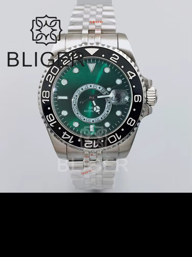 BLIGER Armbanduhr, Edelstahl, GMT, Herren, 43 mm, Saphirglas, Grün - Bild 2