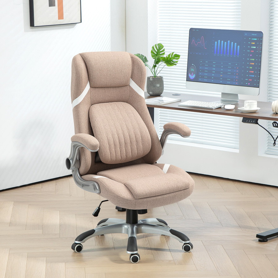 Vinsetto Ergonomischer Bürostuhl mit Kopfstütze und klappbaren Armlehnen in Hellbraun - Bild 2