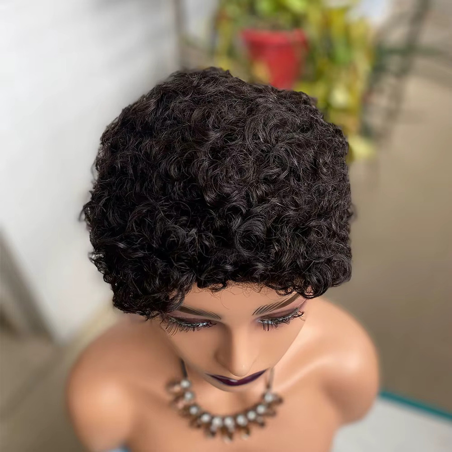 IQearl Pixie-Cut Lockenperücke aus Echthaar, Schwarz, Damen - Bild 4