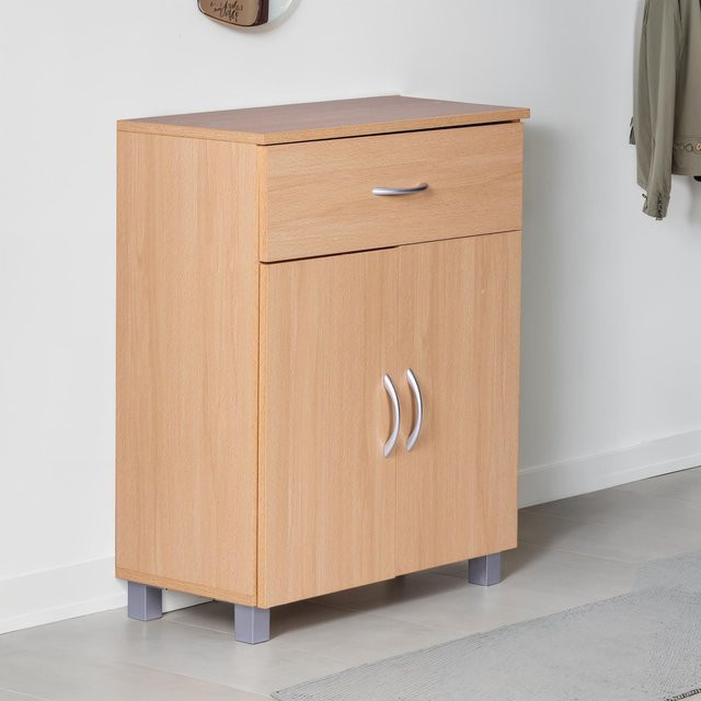 Schuhschrank FineBuy Schuhkommode in Buche Optik mit Schublade und 2 Türen, Braun, B: 60 cm, H: 75 cm, T: 60 cm - Bild 1