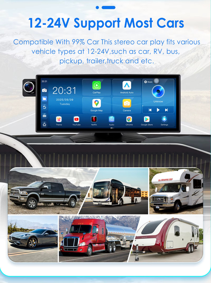 OSSURET Intelligentes 11,4 Zoll Auto Touchscreen Tablet mit GPS, Wireless CarPlay und Android Auto, Universal Radio für 12V-24V - Bild 4