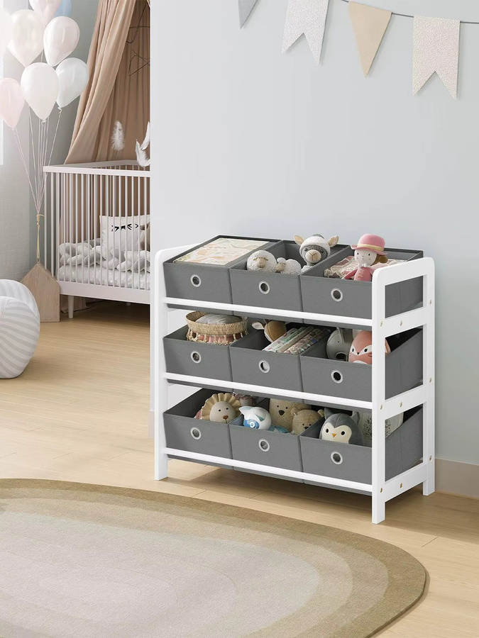 Eugad Kinderbücherregal mit 9 Boxen in Weiß und Grau, Montessori Spielzeugregal zur Aufbewahrung für das Kinderzimmer - Bild 4