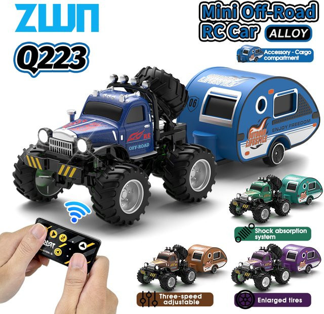 Mini RC Truck mit Anhänger, Modell Autos Spielzeug, 1:64, Metall - Bild 1