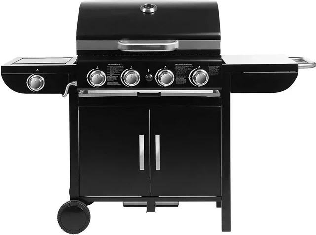 Homfa Gasgrillwagen aus Edelstahl in Schwarz mit Piezo-Zündung, Thermometer und 4 Brennern à 1000 BTU / 2,93 kW für Garten und Camping - Bild 1