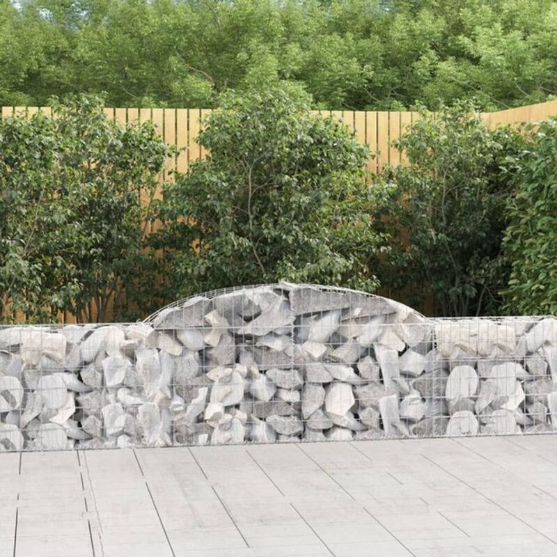 Vidaxl Gabionen mit Hochbogen aus verzinktem Eisen in Silber, 25 Stück, B: 300 cm, H: 60/80 cm, T: 30 cm - Bild 1