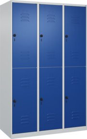 C+P Doppelstock-Spind Classic PLUS mit 3 Abteilen, Sicherheits-Drehriegel, Grau und Blau, H x B x T: 185 x 120 x 50 cm - Bild 1