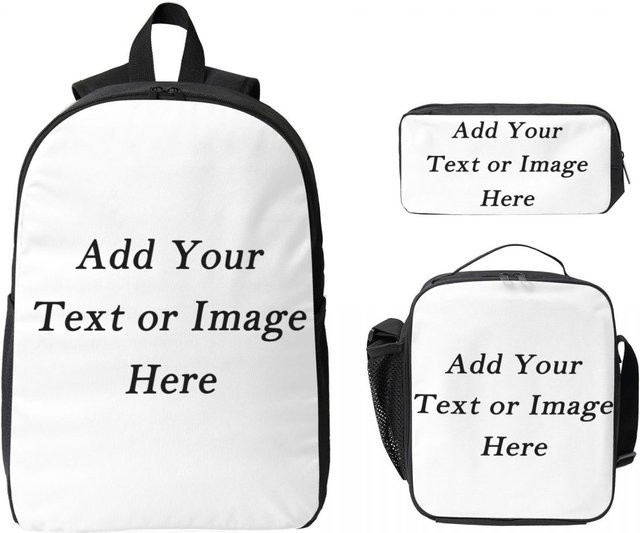 3-teiliges personalisiertes Schultaschen-Set von Fancy Style Studio mit Rucksack, Federmäppchen und Brotdose in Weiß - Bild 1