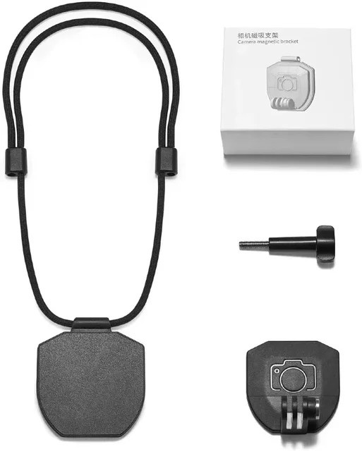 Magnetischer Neck Strap Halterung Adapter mit Lanyard für DJI Action 3/4/5 Pro, GoPro und Insta360 X4/X5 in Schwarz - Bild 1