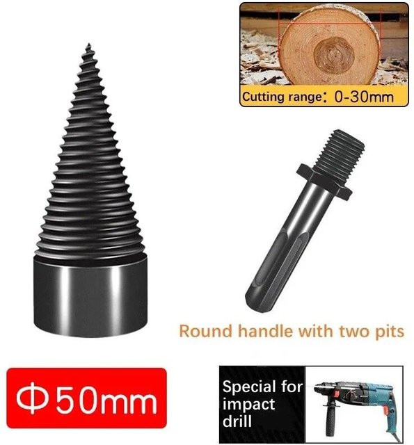 JR-Studio Holzspalter Schraube Kegel Bohrer mit abnehmbarem Kopf in Schwarz, Durchmesser: 50 mm - Bild 1