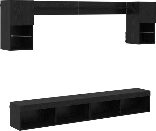vidaXL TV Wand-Einheit 6-teilig in Schwarz und Eichen-Optik mit LED-Beleuchtung für dein Wohnzimmer - Bild 1