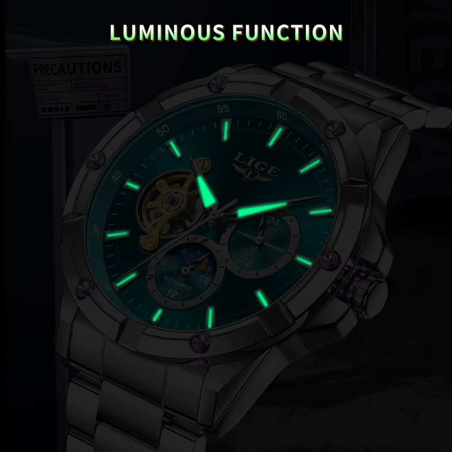 LIGE Armbanduhr Automatik, Edelstahl, Weiß, Herren - Bild 3
