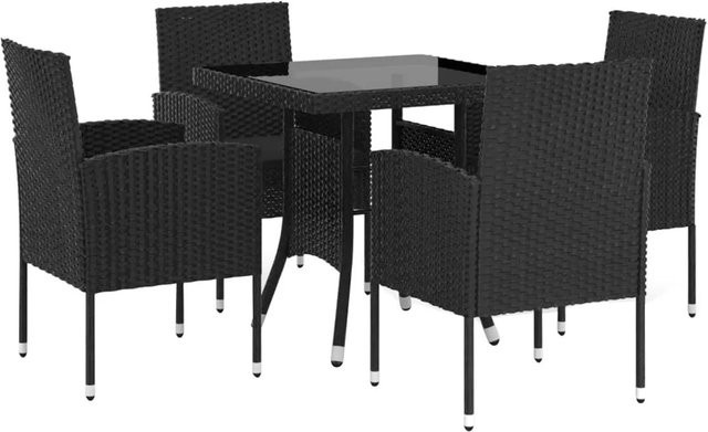 vidaXL 5-tlg Garten-Essgruppe aus Poly Rattan in Schwarz mit Glastisch - Bild 1