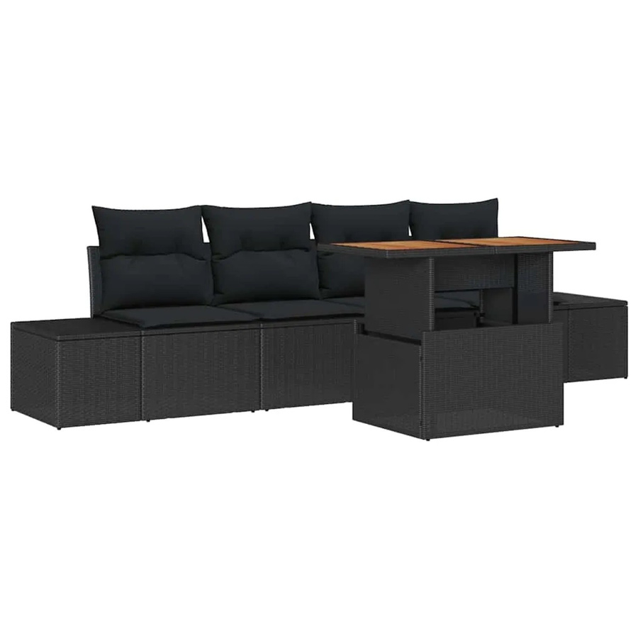 vidaXL Garten-Sofa-Set 5-teilig aus Poly Rattan und Stahl in Schwarz mit integriertem Stauraum und Sitzkissen - Bild 2