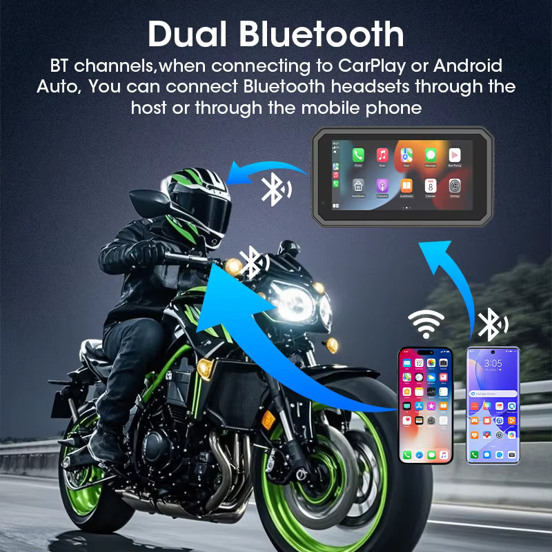 Jansite GPS Navigationsdisplay für Motorräder mit Carplay und Android Auto, 6,25 Zoll, IP67 wasserdicht, Schwarz - Bild 4
