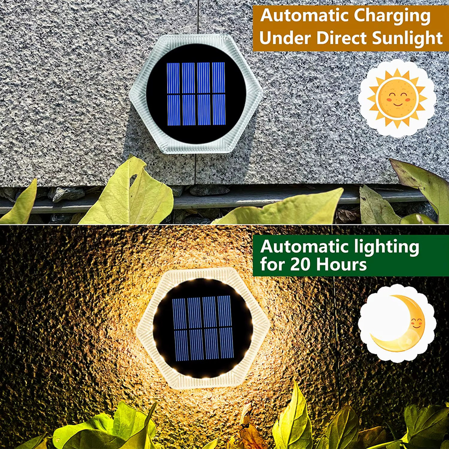Yilaie Solar-Terrassenleuchten 4er-Pack LED-Stufenleuchten IP68 wasserdicht für Garten, Terrasse und Treppen in Warmweiß - Bild 2