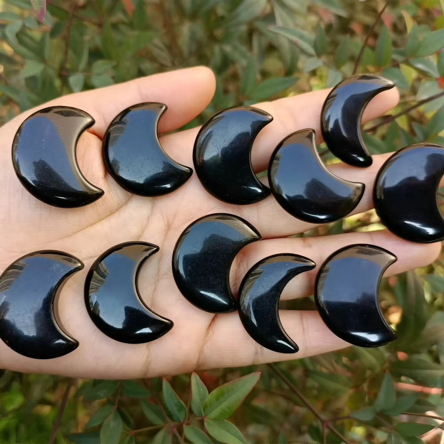 CrystalHola Obsidian-Kristallsteine in Halbmondform, Farbe Schwarz - Bild 5