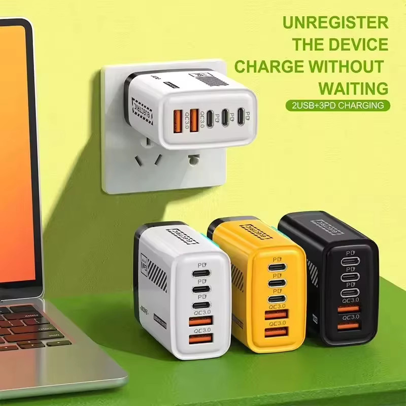 240W GaN Schnellladegerät mit 5 Ports, QC3.0 und PD, inklusive LED-Licht, passend für iPhone, Samsung, Huawei und Xiaomi (US/EU-Stecker) - Bild 3