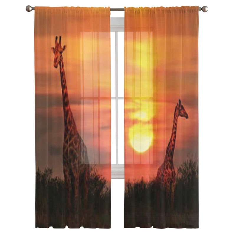 Super Six Transparentes Tüll-Fenstervorhang mit Giraffen-Motiv in der Savanne, Farbe: Multicolour, B: 135 cm, H: 114 cm - Bild 4