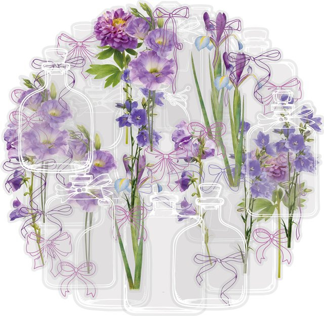 Etori Life Blumenaufkleber Nine Layers of Purple in Hellviolett, 15 Stück, transparente Glasflaschen-Motiv-Aufkleber für Scrapbooking, Laptops und Fotoalben - Bild 1