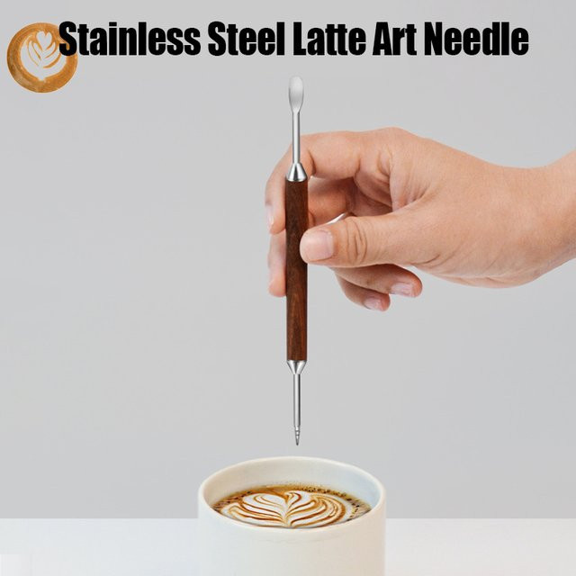 OANKR Latte Art Pen mit Holzgriff in Braun für professionelle Espresso-Dekorationen - Bild 1