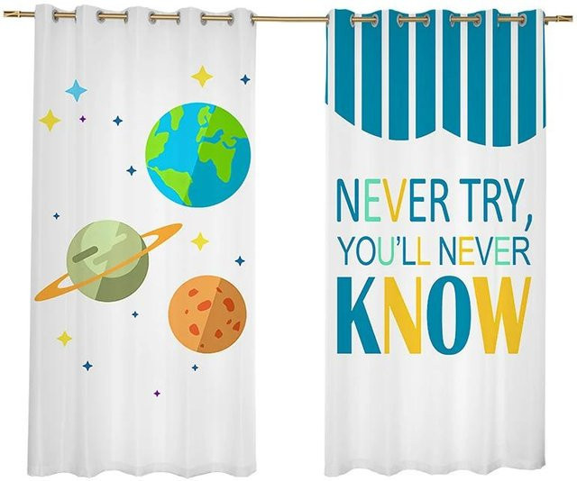 Nordisch minimalistische Vorhänge mit Weltraum-Astronaut und Planeten-Motiv für Kinderzimmer, 2er-Set, Mehrfarbig, B: 60 cm, H: 60 cm - Bild 1