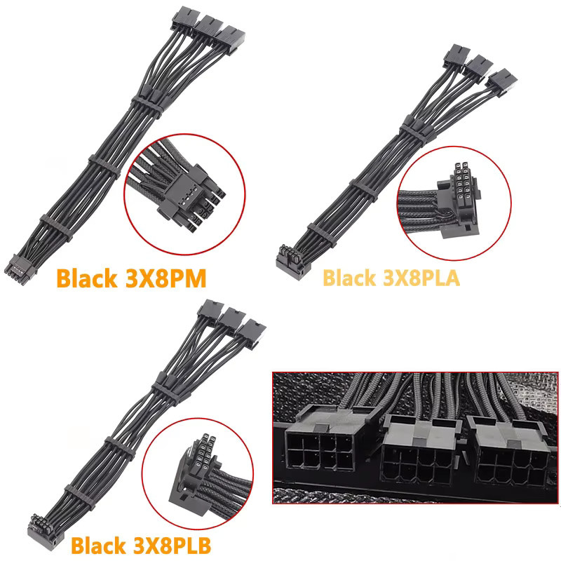 T.F.SKYWINDINTL 3x8 Pin auf 16 Pin Adapterkabel 12VHPWR PCIE 5.0 mit 90-Grad-Winkel für RTX 4000-Serie in Schwarz - Bild 2