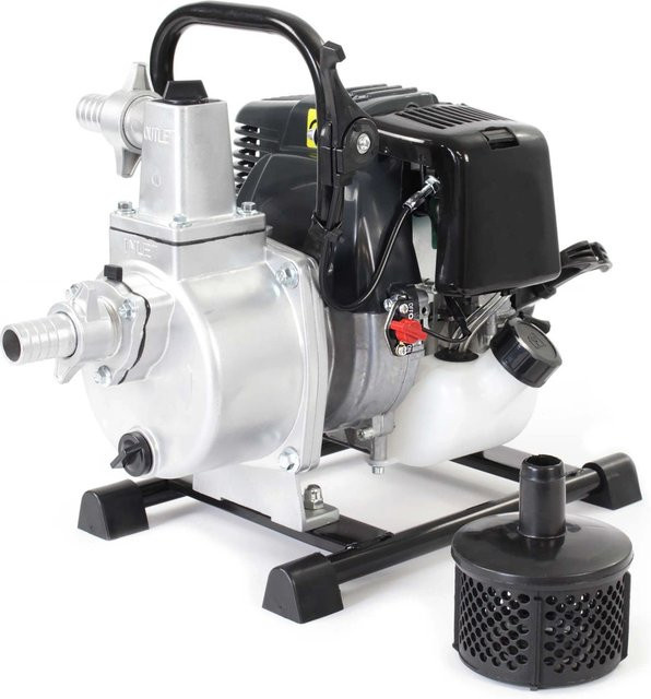 Wiltec Benzin Wasserpumpe 1kW mit 8000L/H Förderleistung in Schwarz-Silber zur Entwässerung im Garten - Bild 1