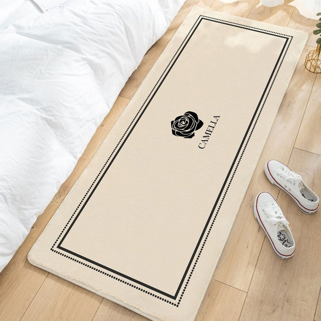 VIKAMA Minimalistischer Nachttischteppich aus Kaschmirimitat in Weiß und Beige, rutschfest und weich, B/T: 120 x 40 cm - Bild 1
