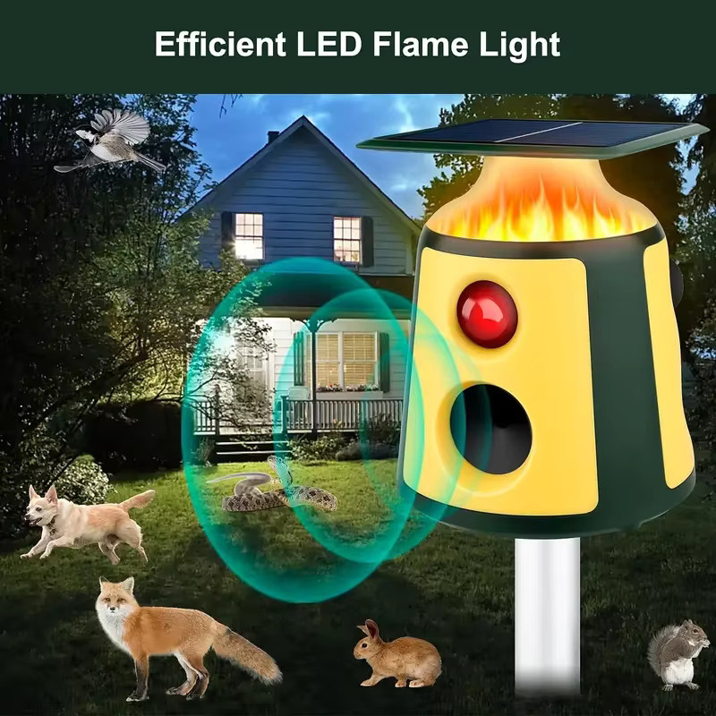 SAIJZEK Solarbetriebener Tiervertreiber mit 360-Grad-Infrarotsensor und LED-Taschenlampe zur Abwehr von Nagetieren und Vögeln im Garten - Bild 2