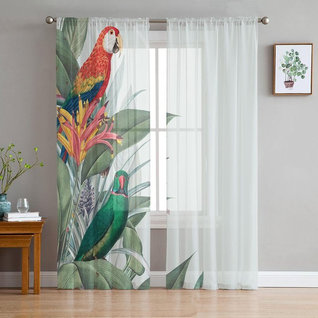 Yiran Furniture Transparente Voile-Vorhänge mit tropischem Blumenmuster in Multicolour, Breite: 135 cm, Höhe: 115 cm - Bild 1