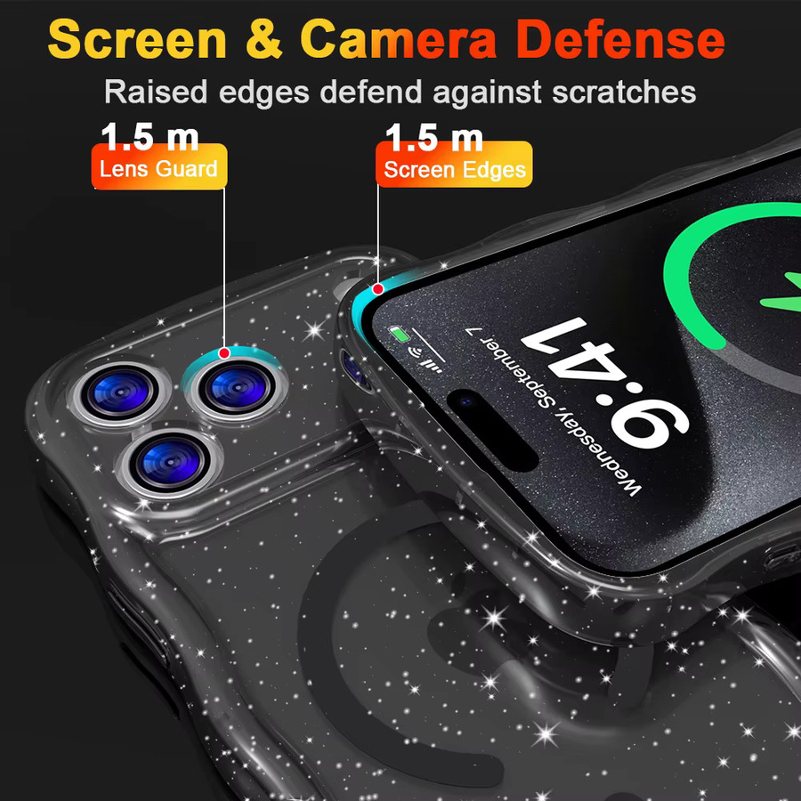 Bling Sparkling Rainbow Magnetic Wireless Charging AI Button Handyhülle für iPhone 17 16 15 Pro Max Plus in Multicolour - Bild 2