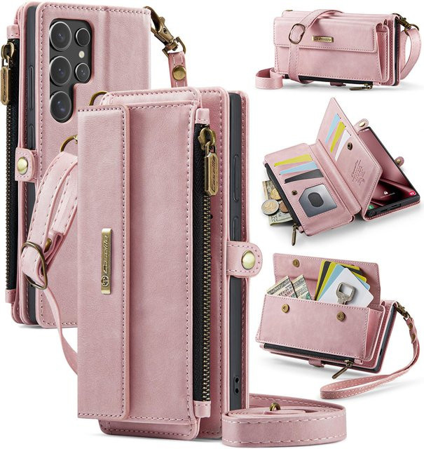 Multifunktionales Lanyard Leder Kartenetui und Geldbörse für Samsung Galaxy A55 A56 A54 A53 A52 A17 A16 A15 A14 A13 in Pink - Bild 1