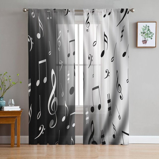 Super Six Rockgitarren Musik Vorhang aus transparentem Chiffon in Schwarz, B: 135 cm, H: 114 cm - Bild 1