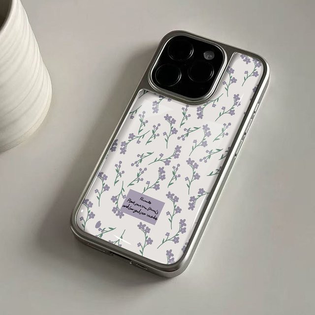 DecoPhone Stoßfeste Handyhülle mit lila Blumendruck und Silberrand für iPhone 17 16 15 14 Pro Max - Bild 1