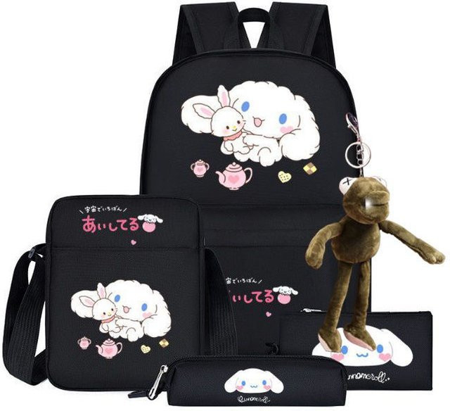 3-teiliges Schulrucksack-Set für Schüler in Schwarz aus Oxford-Stoff mit Schultasche, Schultergurt und Federmäppchen - Bild 1