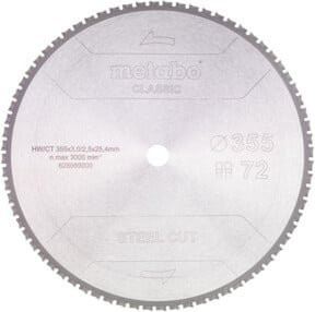 Metabo Sägeblatt steel cut classic für Metall, Farbe: Silber, Durchmesser: 355 mm, Bohrung: 25,4 mm, Zähnezahl: 72 - Bild 1